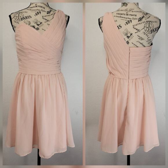 Morilee Madeline Gardner 8 babydoll Mini Dress One shoulder Layered Blushed - Picture 1 of 8